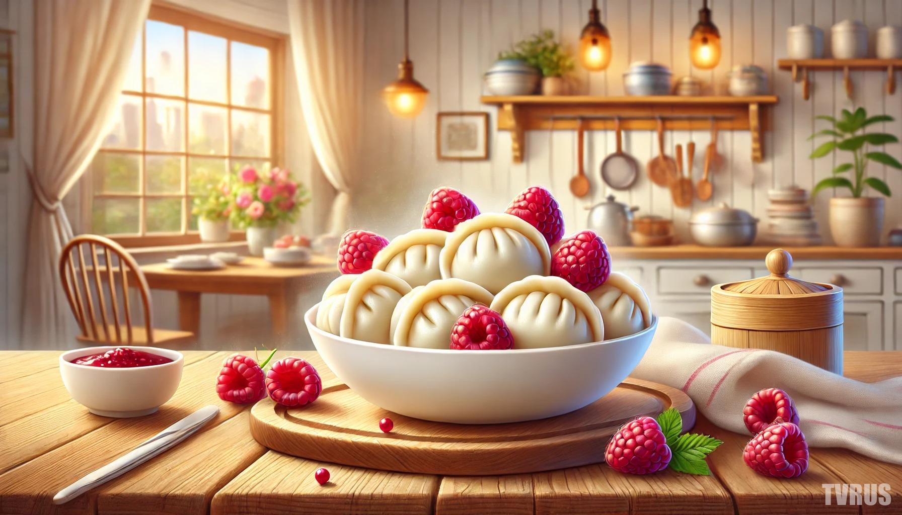 Паровые вареники с малиной